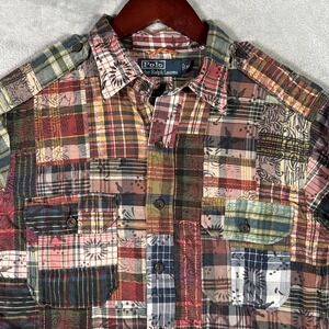 Polo Ralph Lauren Shirt Mens M Paisley Patchwork Madras Plaid Epaulet Pockets